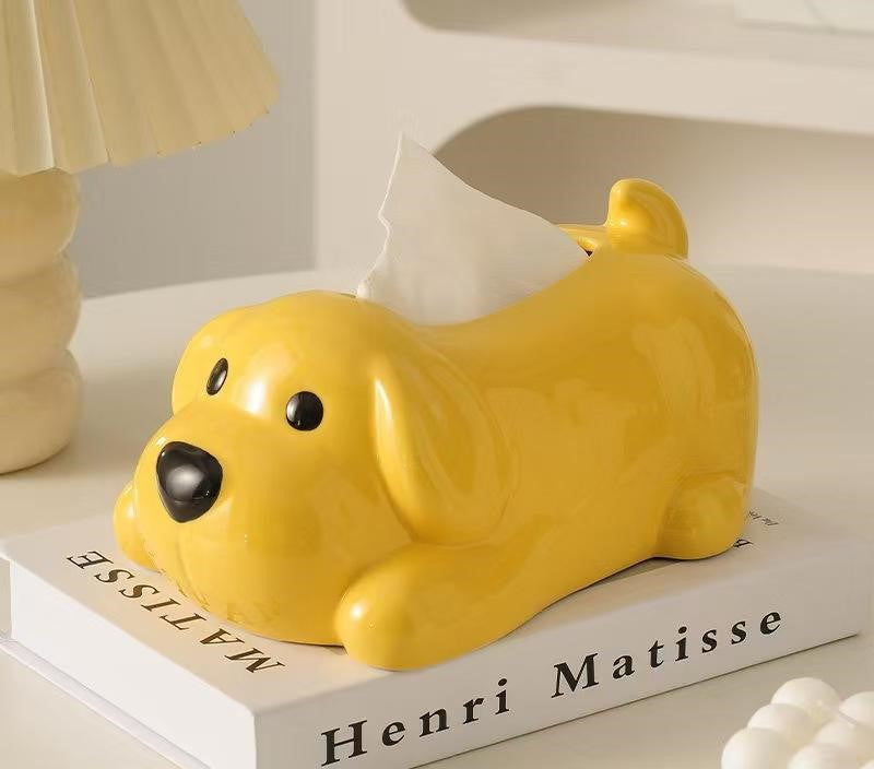 AuraHive Golden Pup Decorative Tissue Box