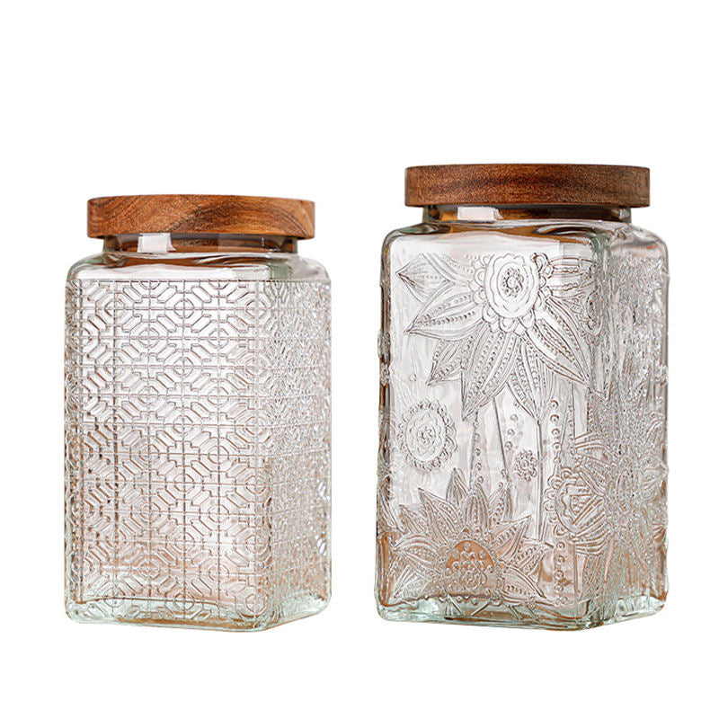 AuraHive Modern Square Shaped Glass Storage Jar (Forest)