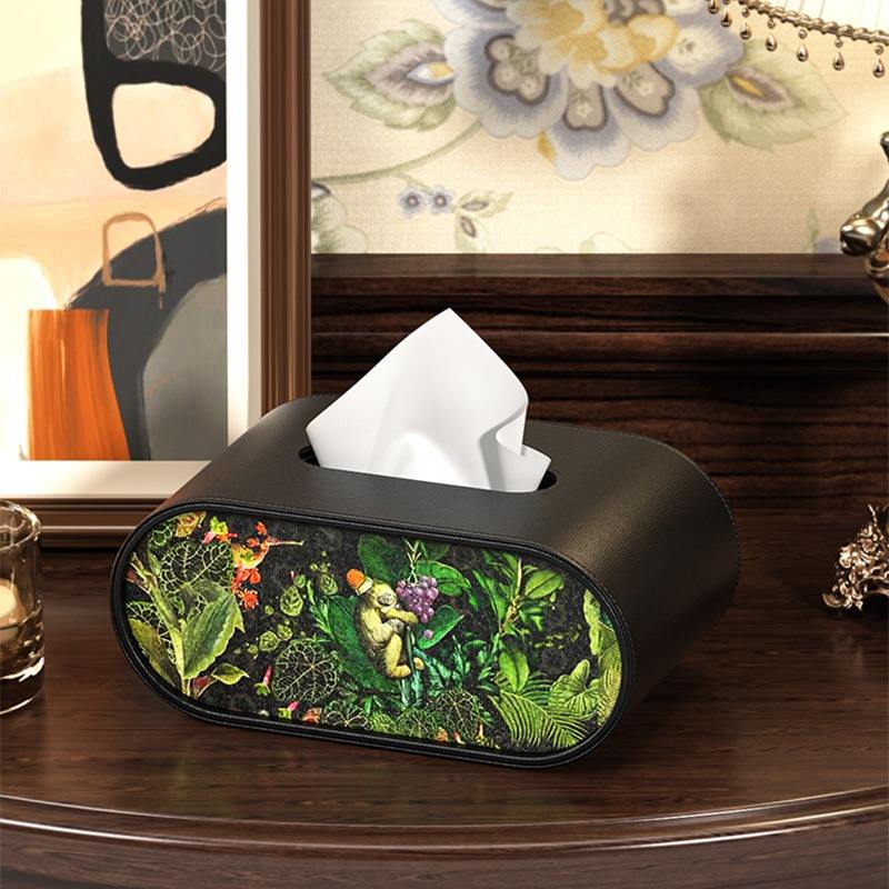 AuraHive Premium Leather Style Tissue Box for Home & Office (Black-Green)