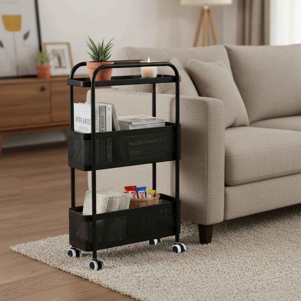 AuraHive Space-Saving Slim Multi-Purpose Rolling Trolley