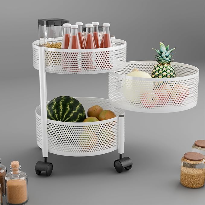 AuraHive 3-Tier Round Kitchen Organizer Rack (White)