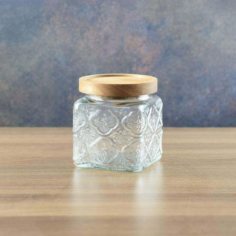 AuraHive Modern Square Shaped Glass Storage Jar (Begonia)