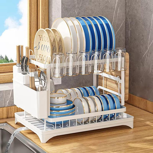 AuraHive Double Layer Dish Drying Rack with Cutlery Holder