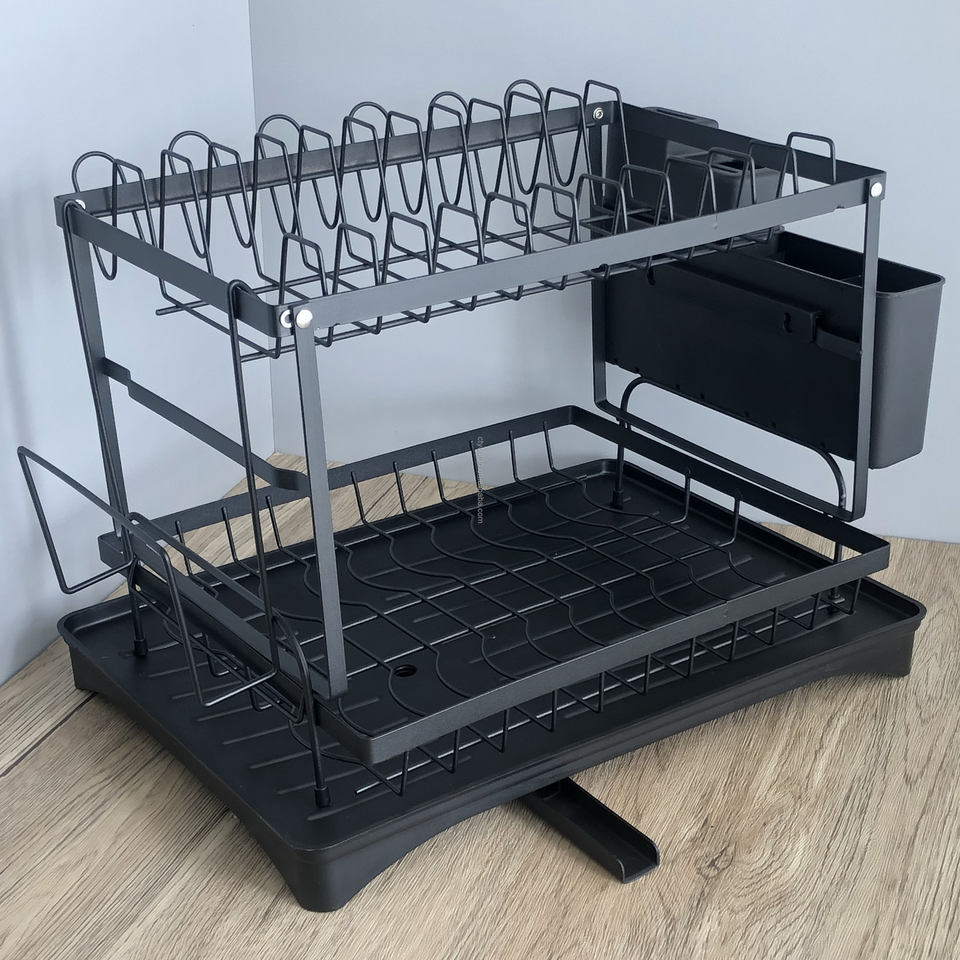 AuraHive Double Layer Dish Drying Rack with Cutlery Holder