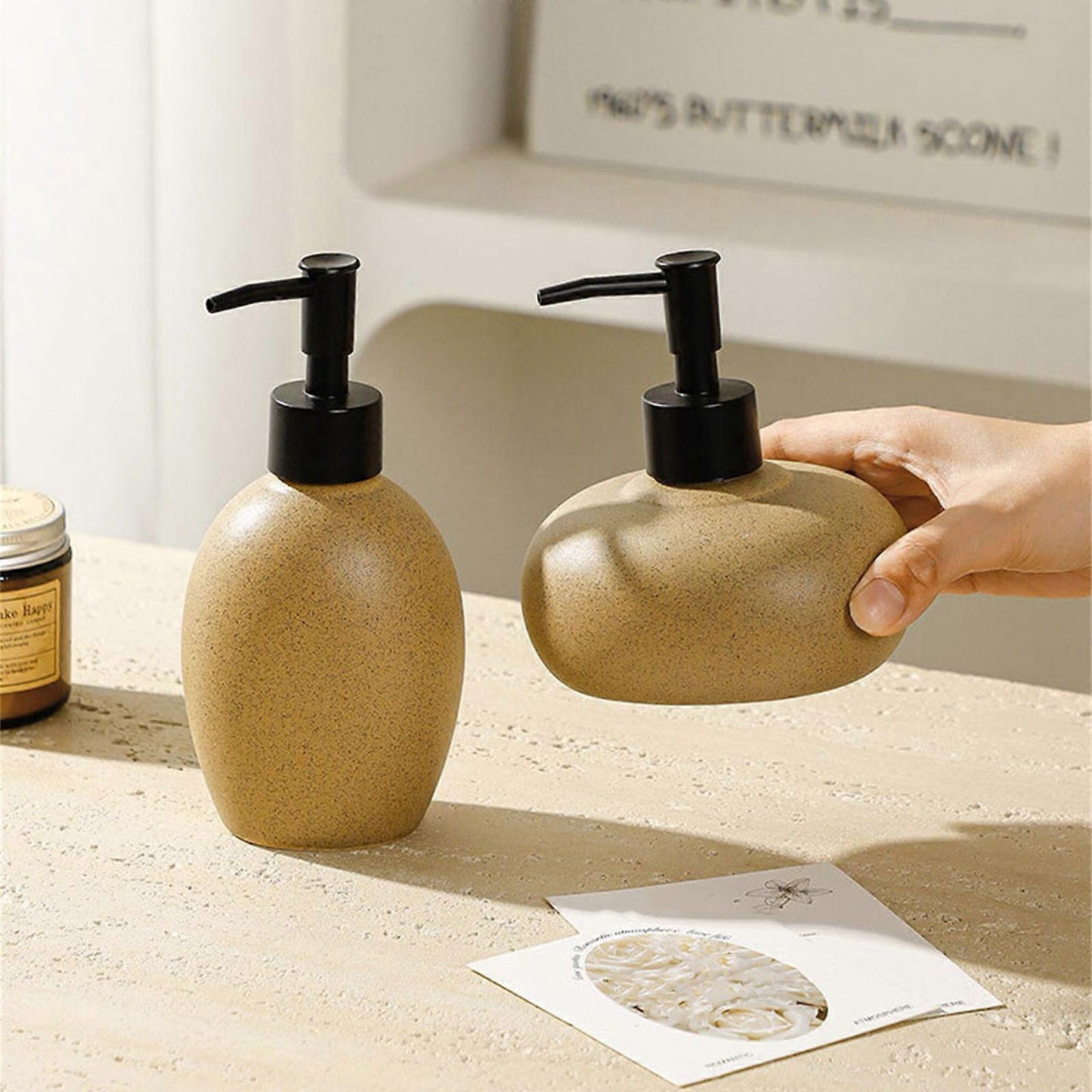AuraHive Desert Sand Matte Finish Hand Wash Dispenser