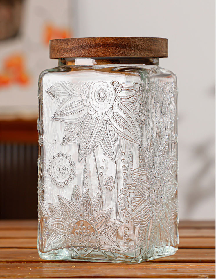 AuraHive Modern Square Shaped Glass Storage Jar (Forest)