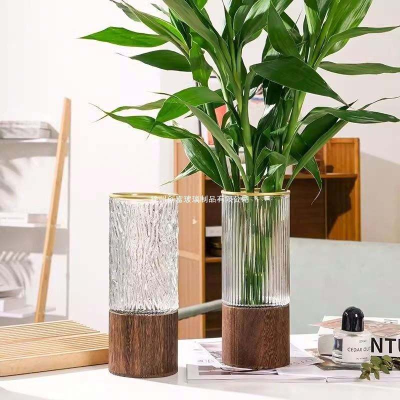 AuraHive Crafted Elegant Glass Vase with Wooden Base