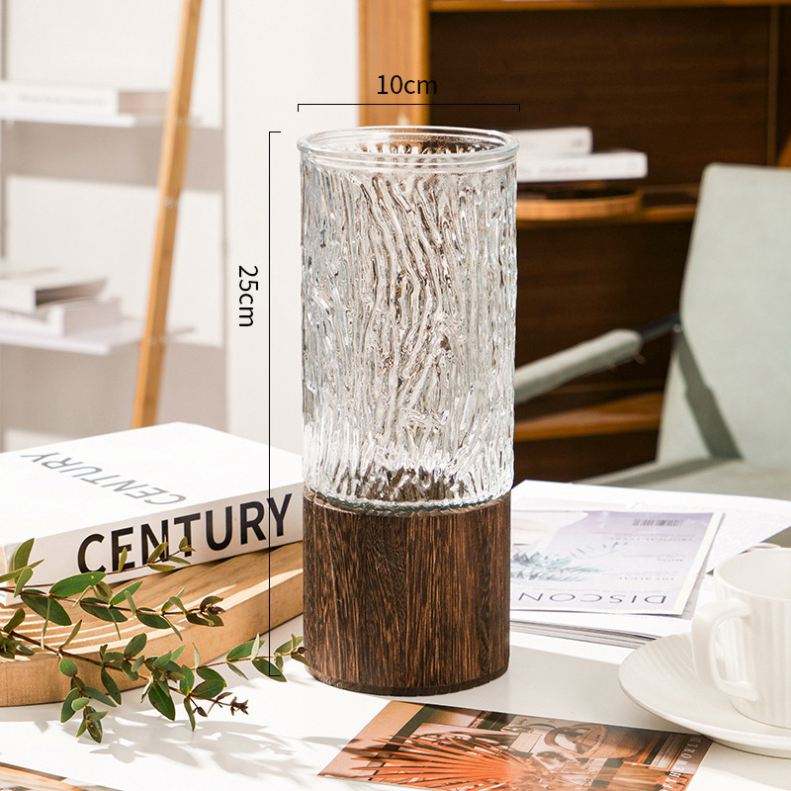 AuraHive Crafted Elegant Glass Vase with Wooden Base