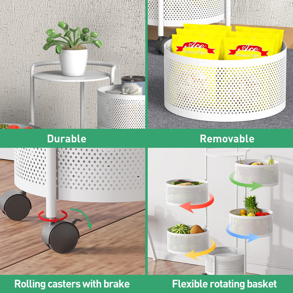 AuraHive 3-Tier Round Kitchen Organizer Rack (White)