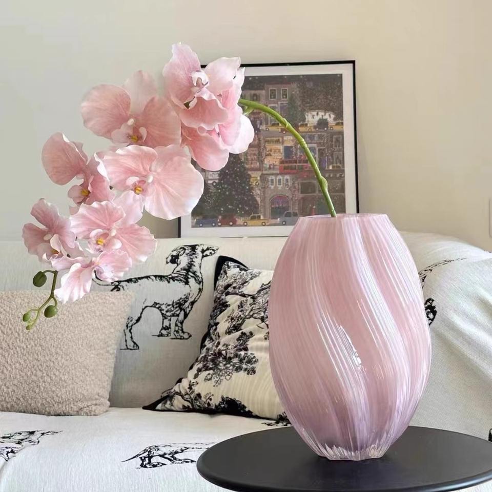 AuraHive Oval Twisted Glass Vase for Flower Ornaments