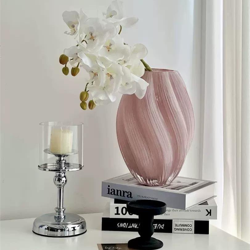 AuraHive Oval Twisted Glass Vase for Flower Ornaments