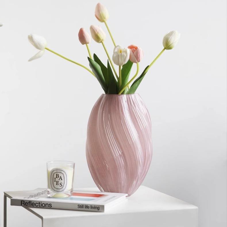 AuraHive Oval Twisted Glass Vase for Flower Ornaments