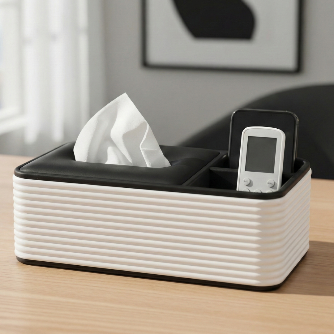 AuraHive Premium Leather Style Tissue Box for Home & Office (White)